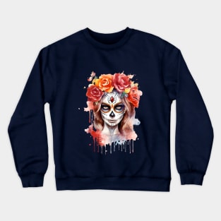 Female Sugar Skull with Roses Crewneck Sweatshirt